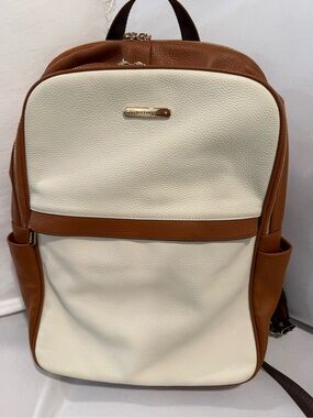 Bostanten Laptop Cream and Brown Leather Backpack